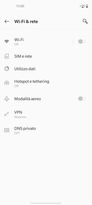 Seleziona SIM e rete
