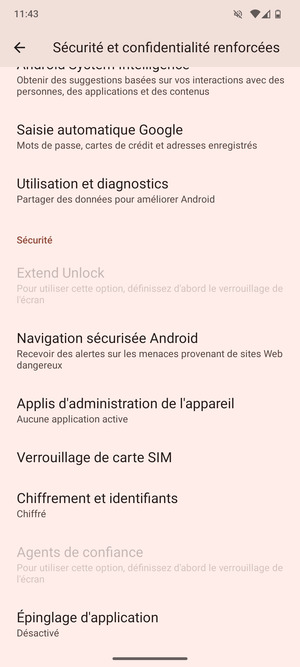 Faites défiler et sélectionnez Verrouillage de la carte SIM