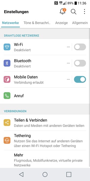 Wählen Sie Netzwerke und Tethering