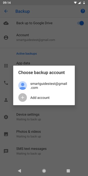 Select your backup account