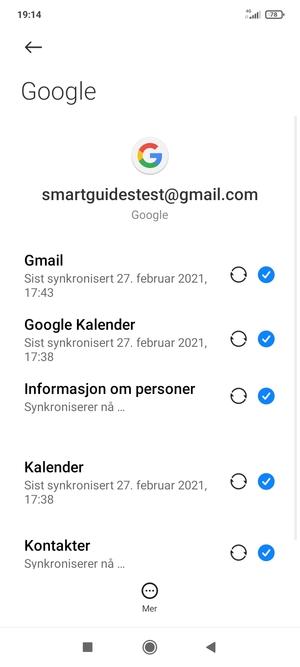 Din informasjon blir synkronisert