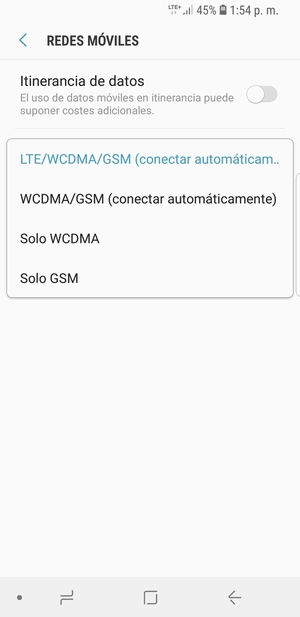 Seleccione Solo GSM para habilitar 2G