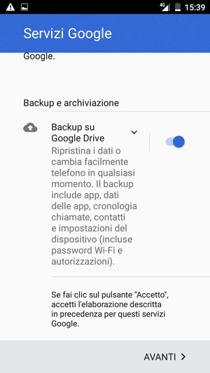 Seleziona AVANTI