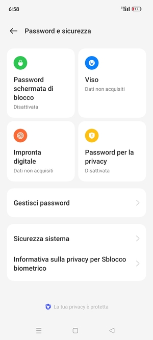 Seleziona Sicurezza sistema