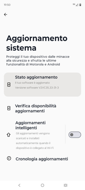 Seleziona Verifica  disponibilitá aggiornamenti