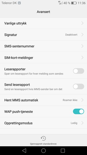 Velg SMS-senternummer