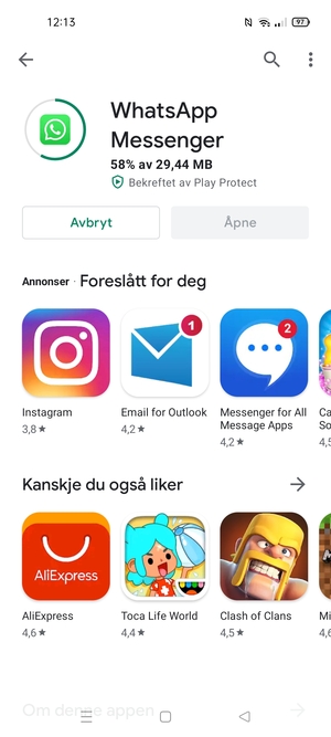 Vent til installasjonen er ferdig