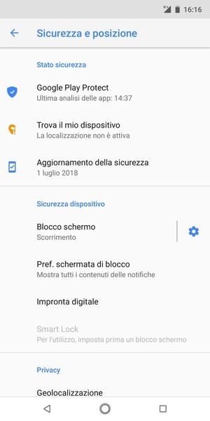 Per attivare il blocco dello schermo, vai al menu Sicurezza e posizione e seleziona Blocco schermo
