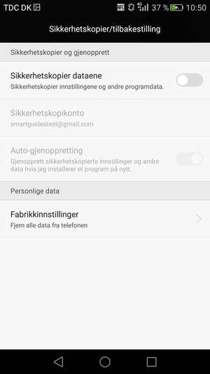 Slå på Sikkerhetskopier dataene