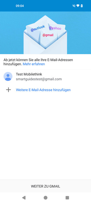 Wählen Sie WEITER ZU GMAIL