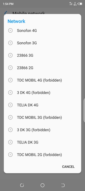 Select a network operator from the list