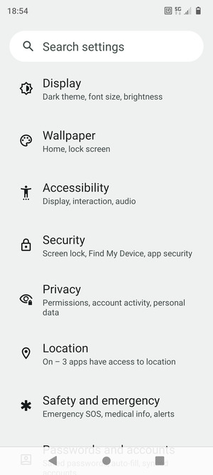 Scroll to and select Security
