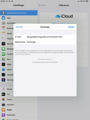 Indtast dine Exchange e-mail-oplysninger og vælg Næste