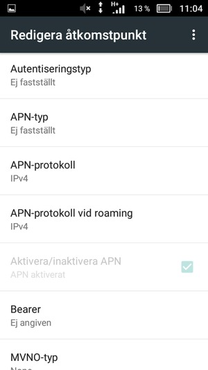 Scrolla ner och ange internetinformation