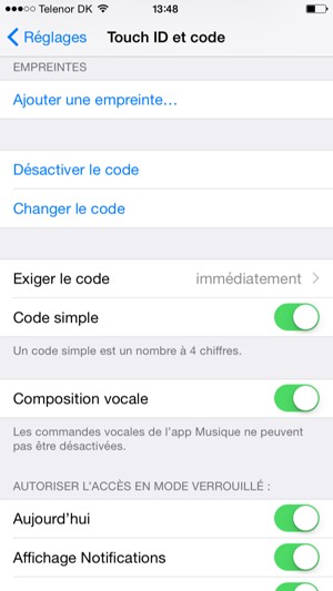 Sélectionnez Changer le code