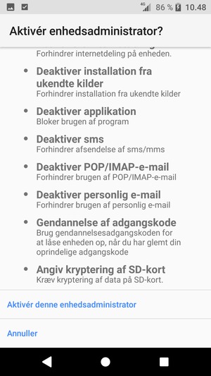 Scroll ned og vælg Aktivér denne enhedsadministrator