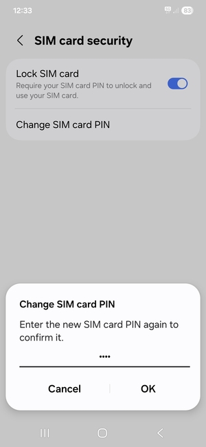 Confirm your new SIM card PIN and select OK