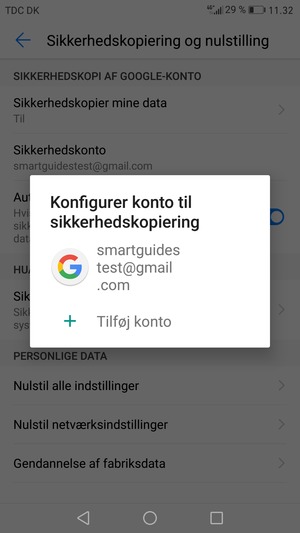 Vælg din sikkerhedskopi-konto