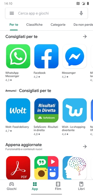 Seleziona la barra di ricerca