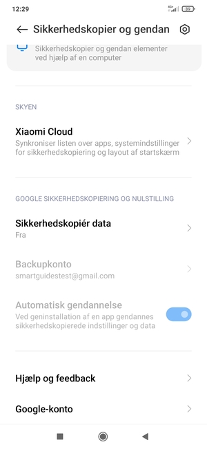 Scroll til og vælg Sikkerhedskopiér data