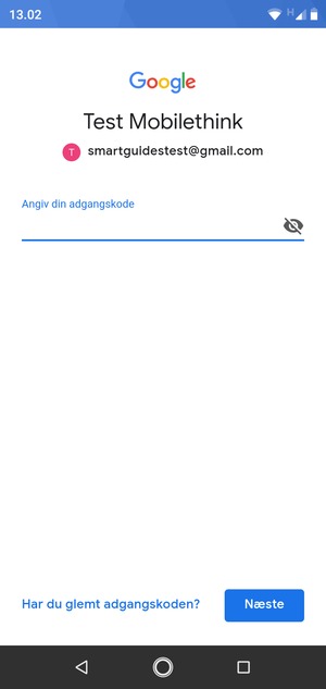 Indtast din adgangskode og vælg Næste