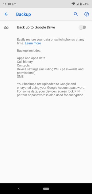 Turn on Back up to Google Drive