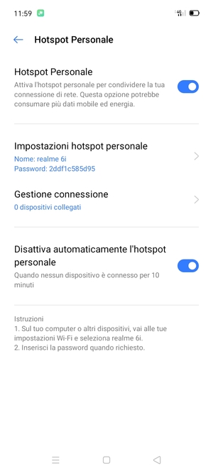 Il telefono è ora pronto per essere usato come modem