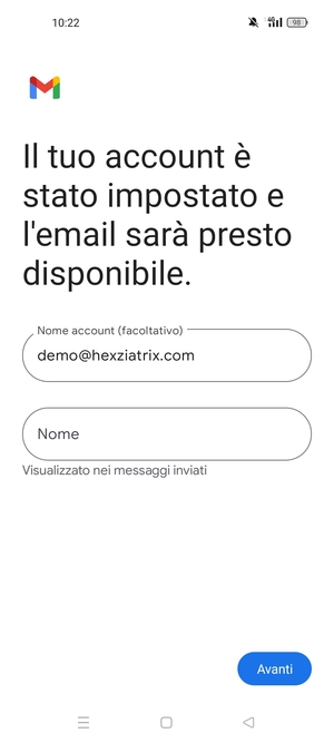Scegli un nome per il tuo account e inserisci il tuo nome. Seleziona Avanti