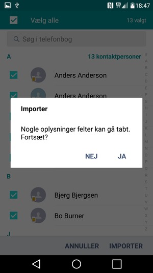 Vælg JA
