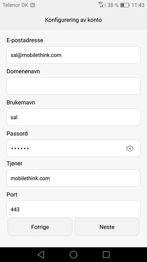 Skriv inn Exchange-serveradresse og velg Neste