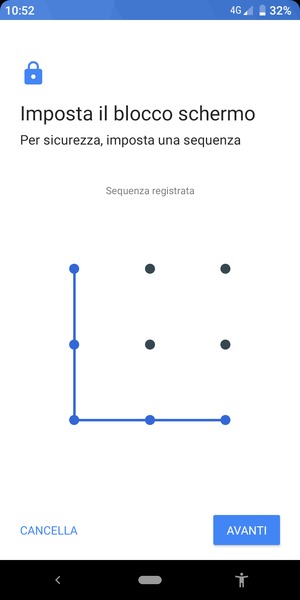 Disegna una sequenza di sblocco e seleziona AVANTI