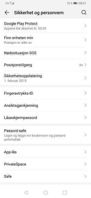 For å aktivere skjermlåsen, gå til Sikkerhet og personvern-menyen og velg Låseskjermpassord