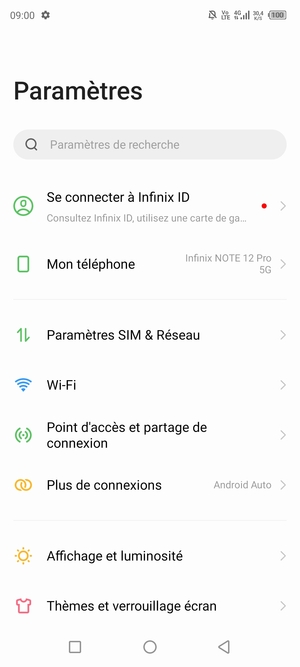 Sélectionnez Paramètres SIM & Réseau
