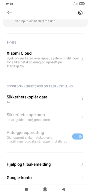 Bla til og velg Sikkerhetskopiér data