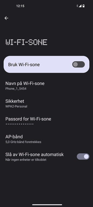 Velg Passord for Wi-Fi-sone