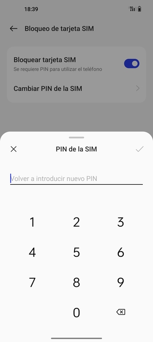 Confirme su nuevo PIN de tarjeta SIM y seleccione Aceptar