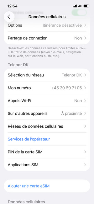 Faites défiler et sélectionnez PIN de la carte SIM