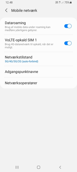 Slå Dataroaming til eller fra