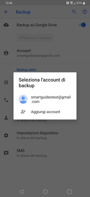 Seleziona il tuo account di backup