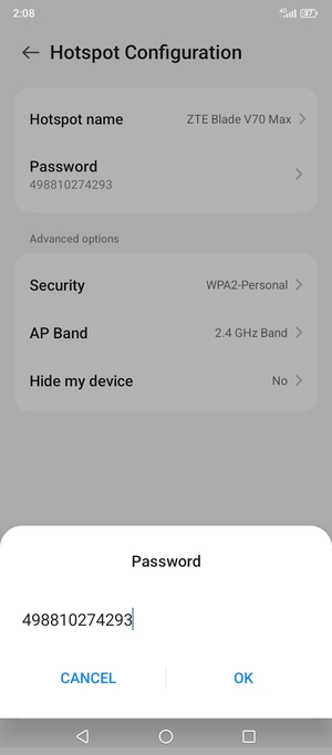 Enter a Wi-Fi hotspot password of at least 8 characters and select OK