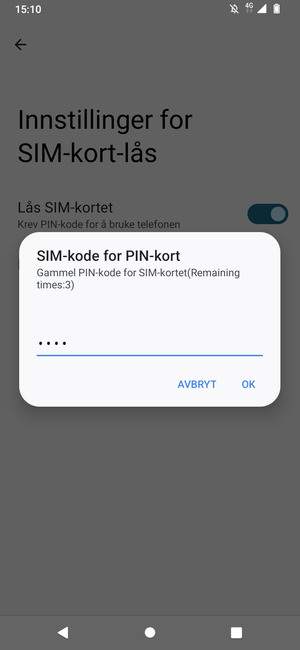 Skriv inn en Gammel PIN-kode for SIM-kort og velg OK