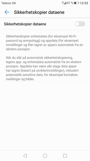 Slå på Sikkerhetskopier dataene