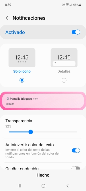 Seleccione la opciones deseada y seleccione Hecho