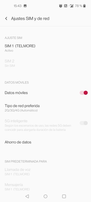 Seleccione SIM 1 o SIM 2
