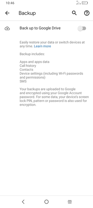 Turn on Back up to Google Drive
