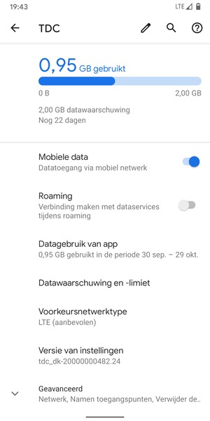 Scroll naar en selecteer Geavanceerd