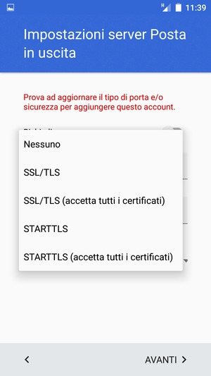 Seleziona Nessuno e AVANTI