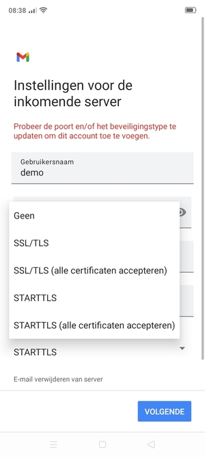 Selecteer Geen en VOLGENDE