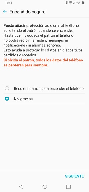 Seleccione la opción deseada y seleccione SIGUIENTE