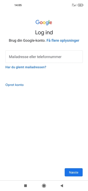 Indtast din Gmail adresse og vælg Næste